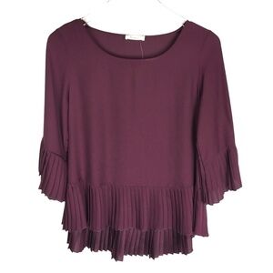 NEW Les Amis Burgundy Pleated Ruffle Hem‎ Blouse S